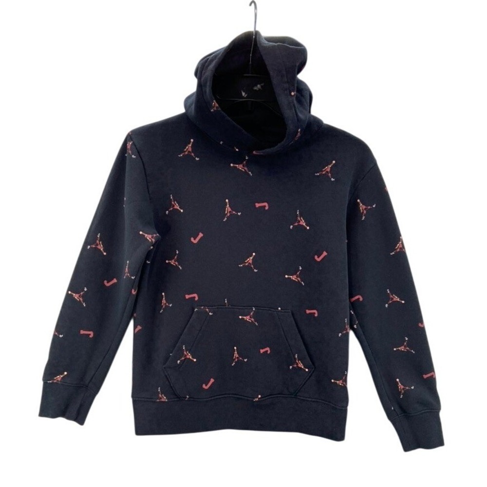 Jordan Hoodie Sweatshirt Boys Sz M 10 - 12 Black All Over Jumpman‎ Logo Pullover